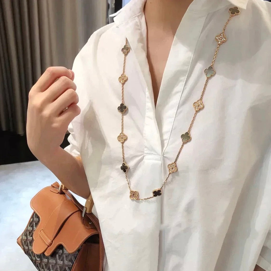 [Pearl Jewelrys]CLOVER 20 MOTIFS DARK MOP DIAMOND  NECKLACE