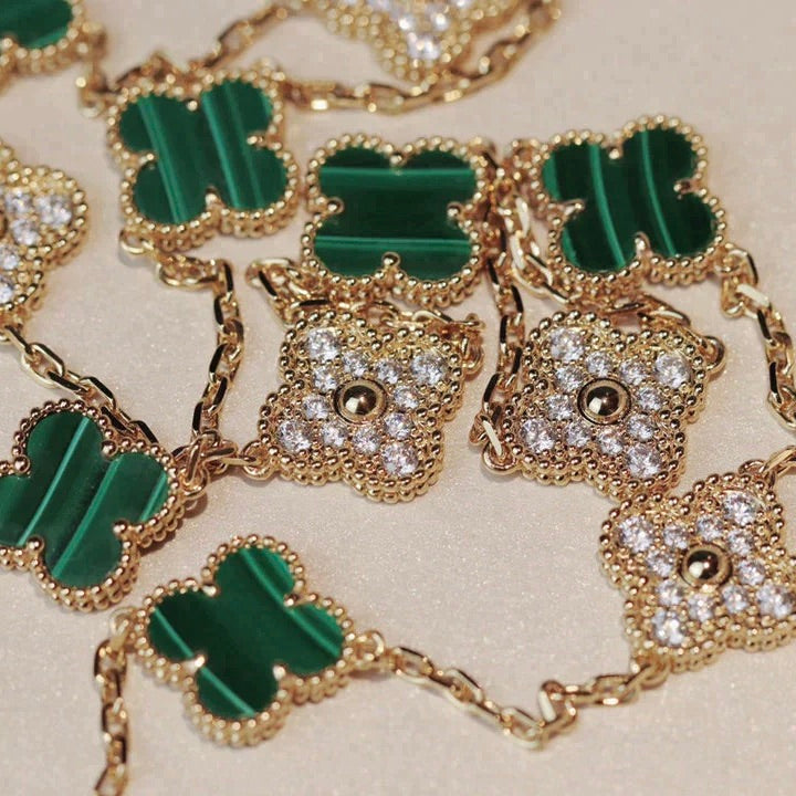 [Pearl Jewelrys]CLOVER 20 MOTIFS MALACHITE DIAMOND NECKLACE