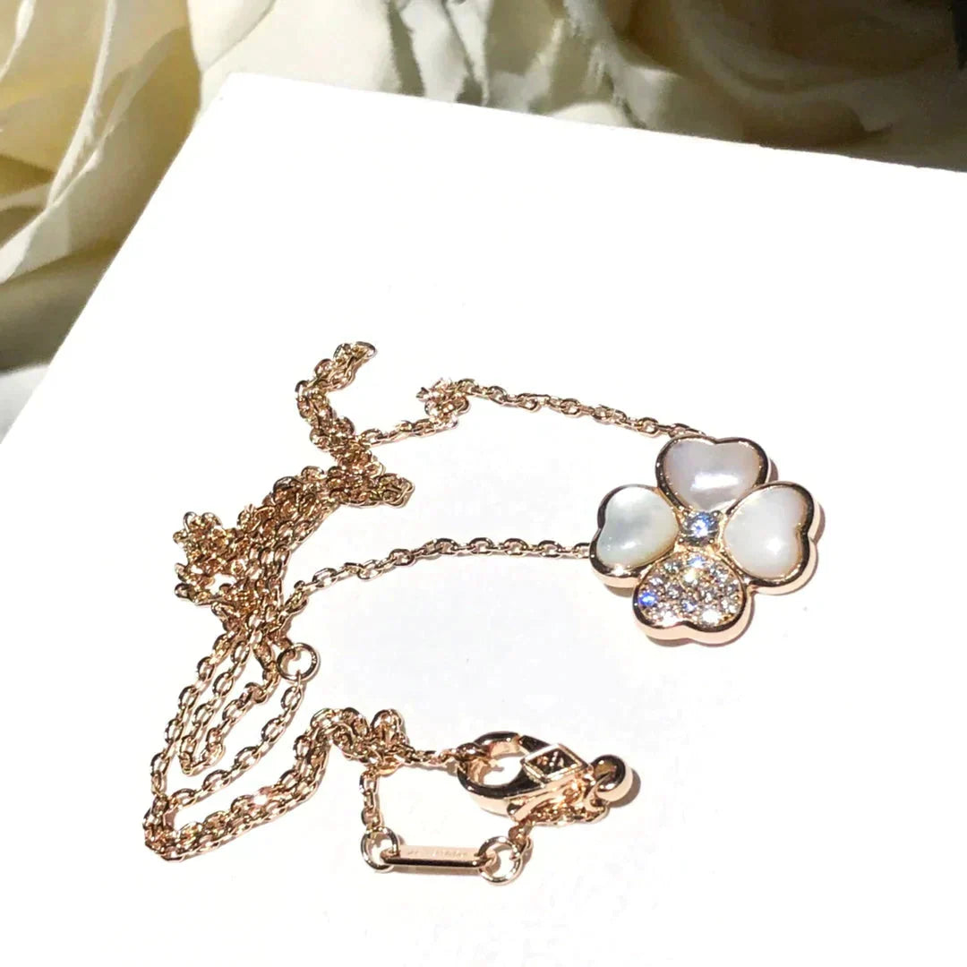 [Pearl Jewelrys]CLOVER MOP DIAMOND ROSE GOLD NECKLACE