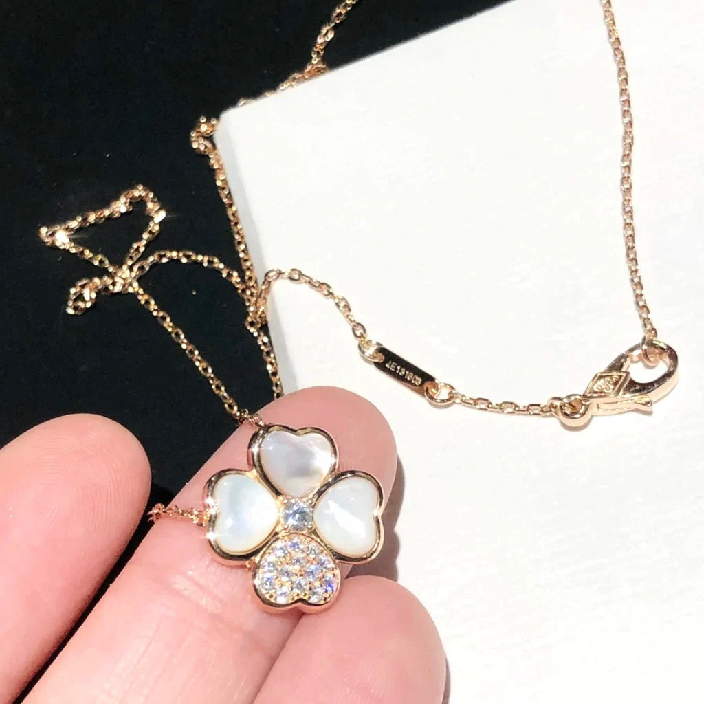 [Pearl Jewelrys]CLOVER MOP DIAMOND ROSE GOLD NECKLACE