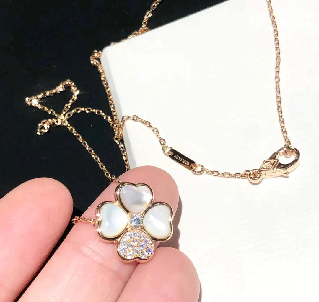 [Pearl Jewelrys]CLOVER MOP DIAMOND ROSE GOLD NECKLACE