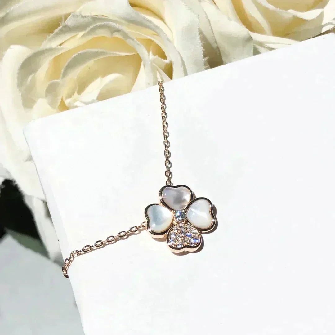 [Pearl Jewelrys]CLOVER MOP DIAMOND ROSE GOLD NECKLACE