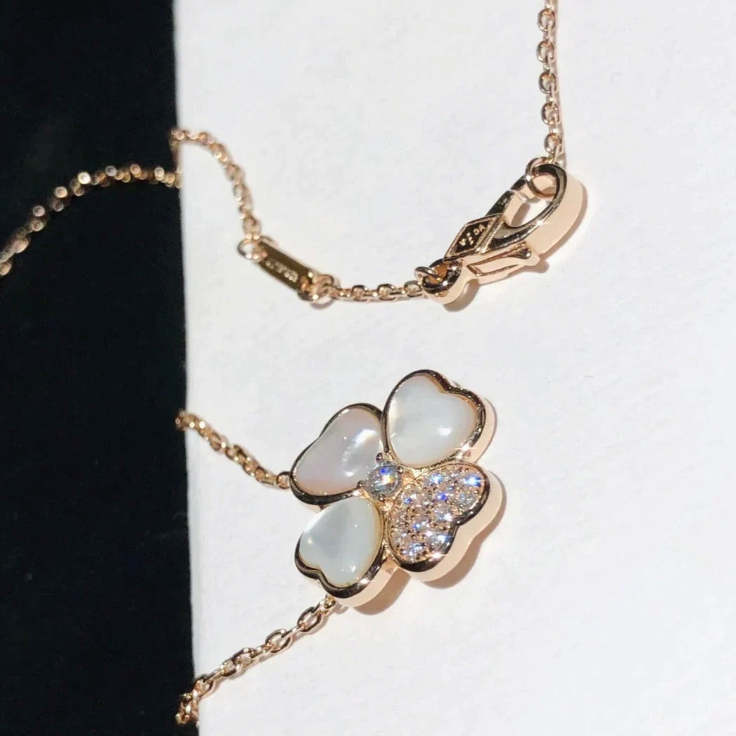 [Pearl Jewelrys]CLOVER MOP DIAMOND ROSE GOLD NECKLACE