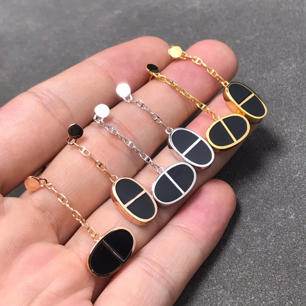 [Pearl Jewelrys]CHAINE VERSO BLACK CERAMIC SILVER EARRINGS