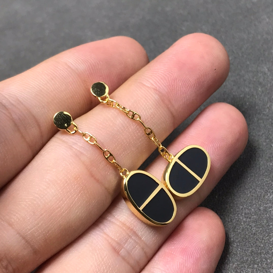 [Pearl Jewelrys]CHAINE VERSO BLACK CERAMIC SILVER EARRINGS