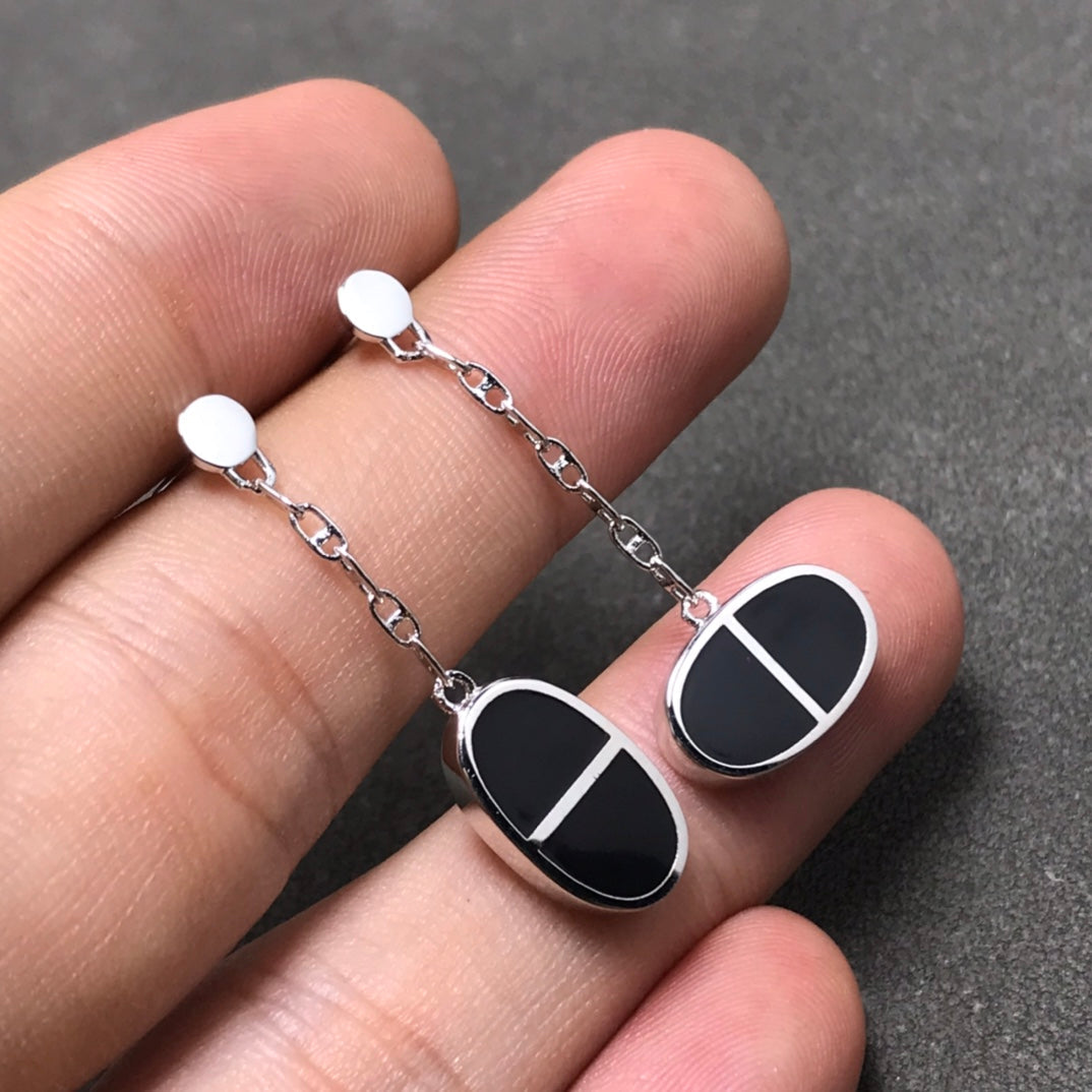 [Pearl Jewelrys]CHAINE VERSO BLACK CERAMIC SILVER EARRINGS