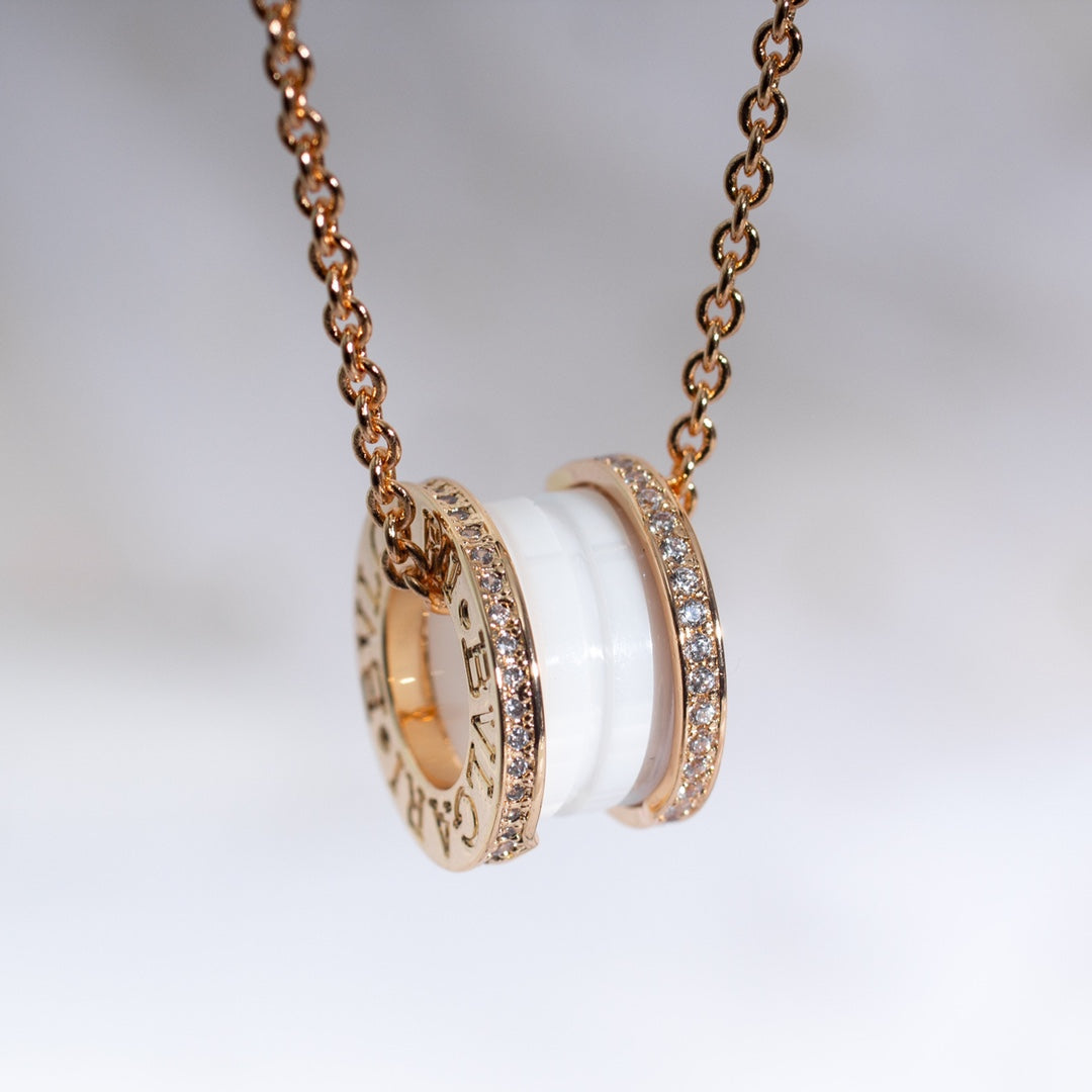 [Pearl Jewelrys]ZERO 1 WHITE CERAMIC PINK GOLD DIAMOND NECKLACE