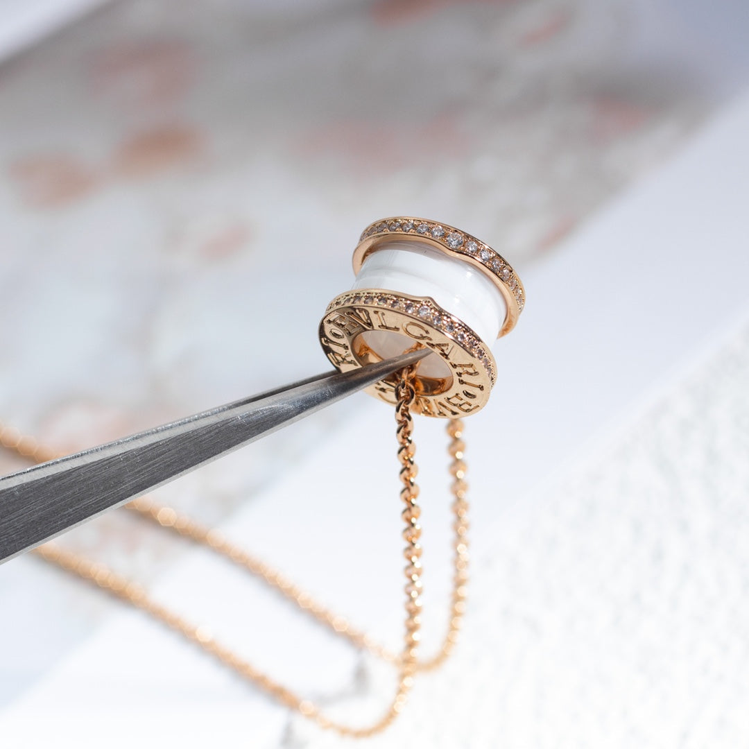 [Pearl Jewelrys]ZERO 1 WHITE CERAMIC PINK GOLD DIAMOND NECKLACE