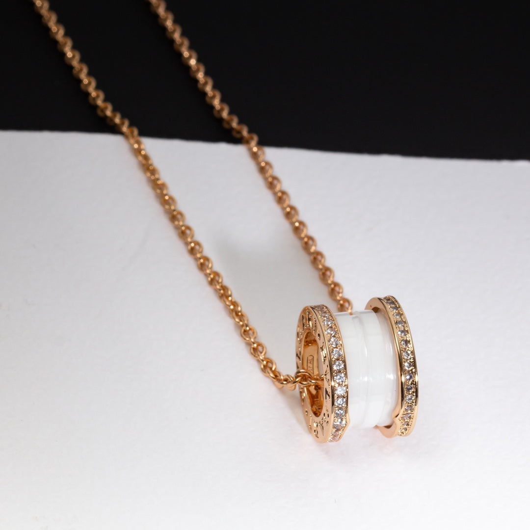 [Pearl Jewelrys]ZERO 1 WHITE CERAMIC PINK GOLD DIAMOND NECKLACE