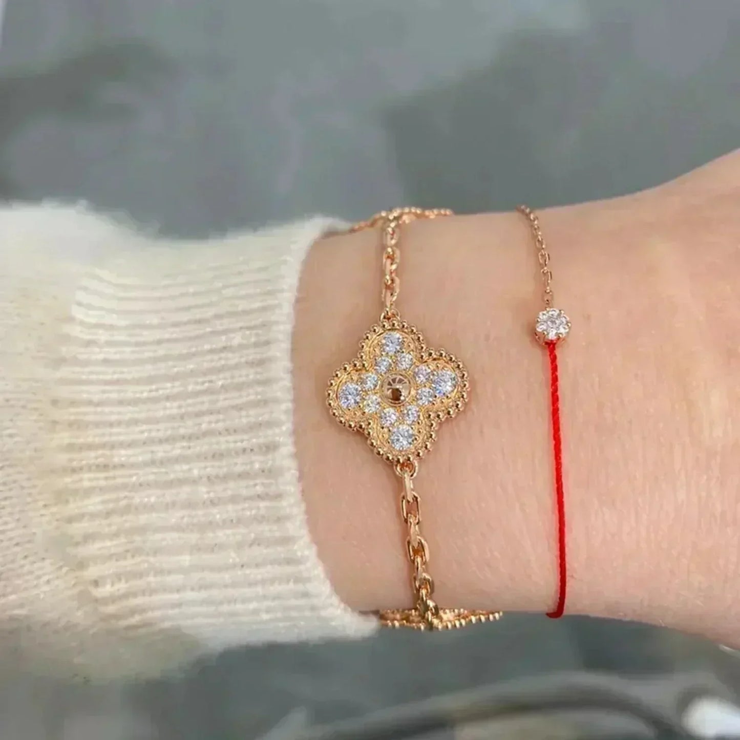 [Pearl Jewelrys]CLOVER 5 MOTIFS  FULL DIAMOND BRACELET