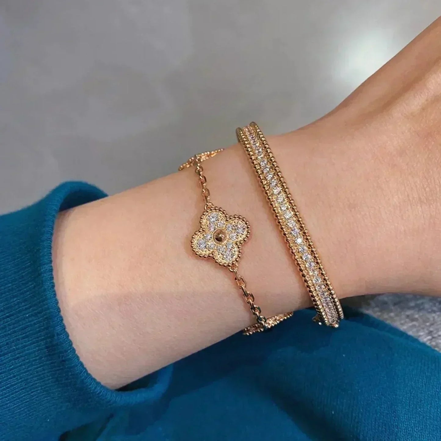 [Pearl Jewelrys]CLOVER 5 MOTIFS  FULL DIAMOND BRACELET