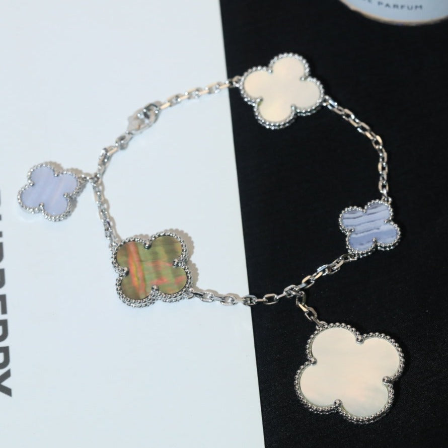[Pearl Jewelrys]CLOVER BRACELET 5 MOTIFS MOP CHALCEDONY SILVER