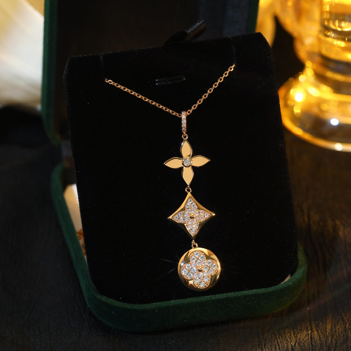 [Pearl Jewelrys]STAR AND SUN DIAMOND PINK GOLD NECKLACE