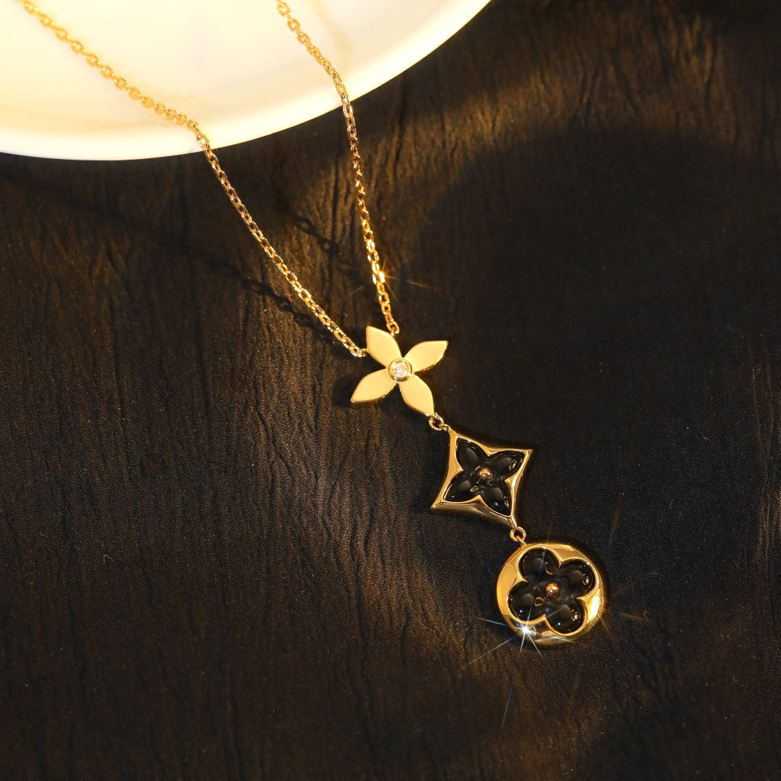 [Pearl Jewelrys]STAR AND SUN ONYX PINK GOLD NECKLACE