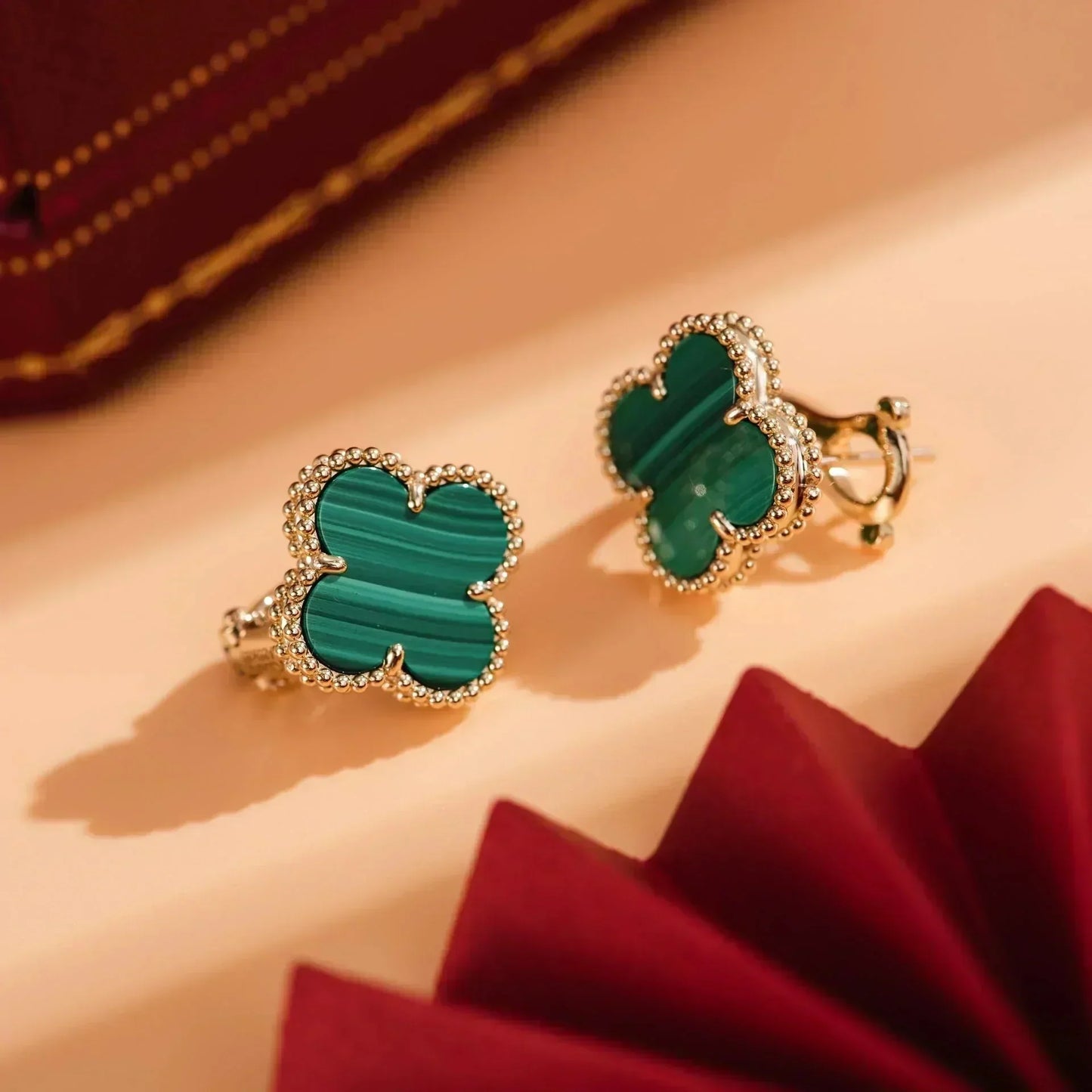 [Pearl Jewelrys]CLOVER MEDIUM 1 MOTIFS MALACHITE  EARRINGS