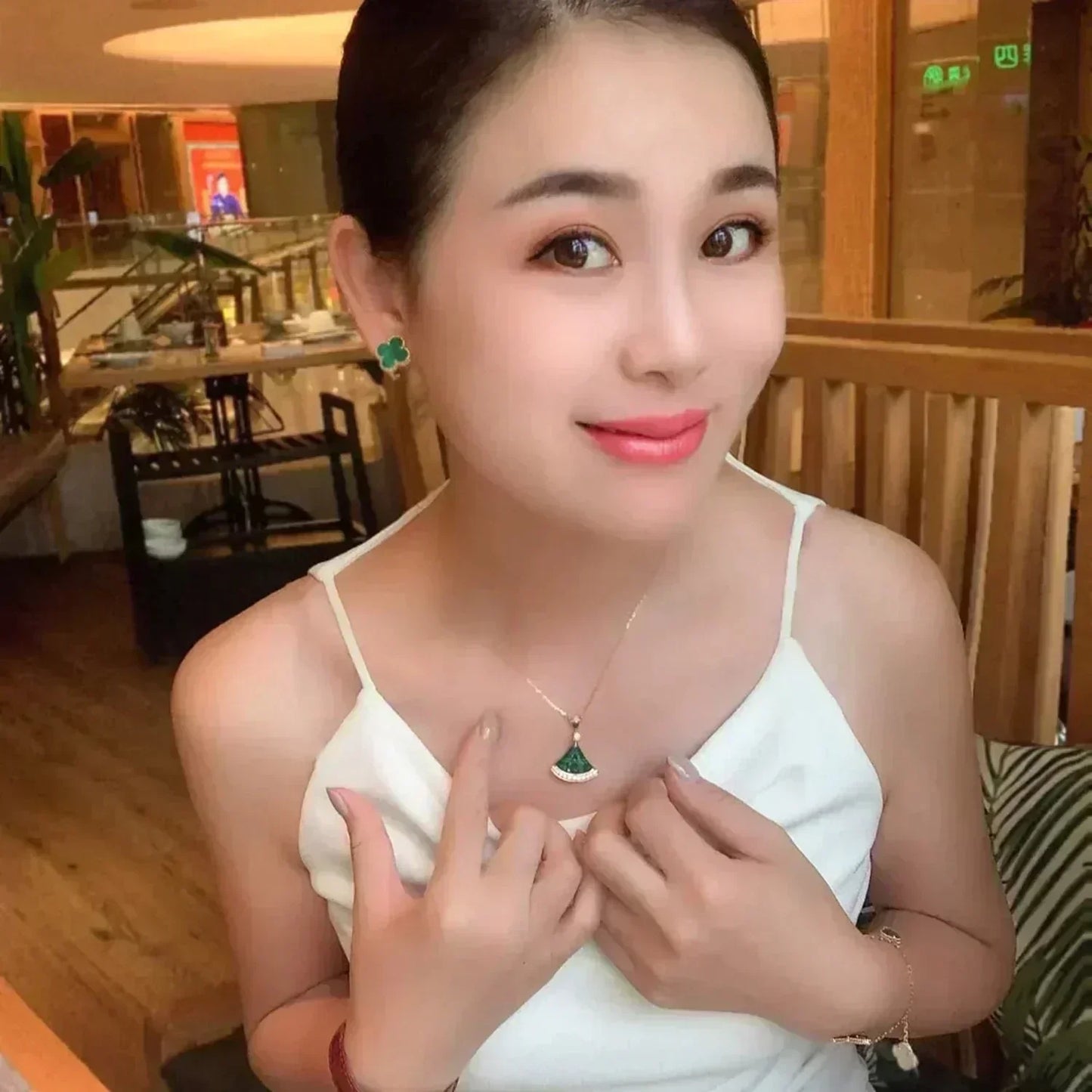 [Pearl Jewelrys]CLOVER MEDIUM 1 MOTIFS MALACHITE  EARRINGS