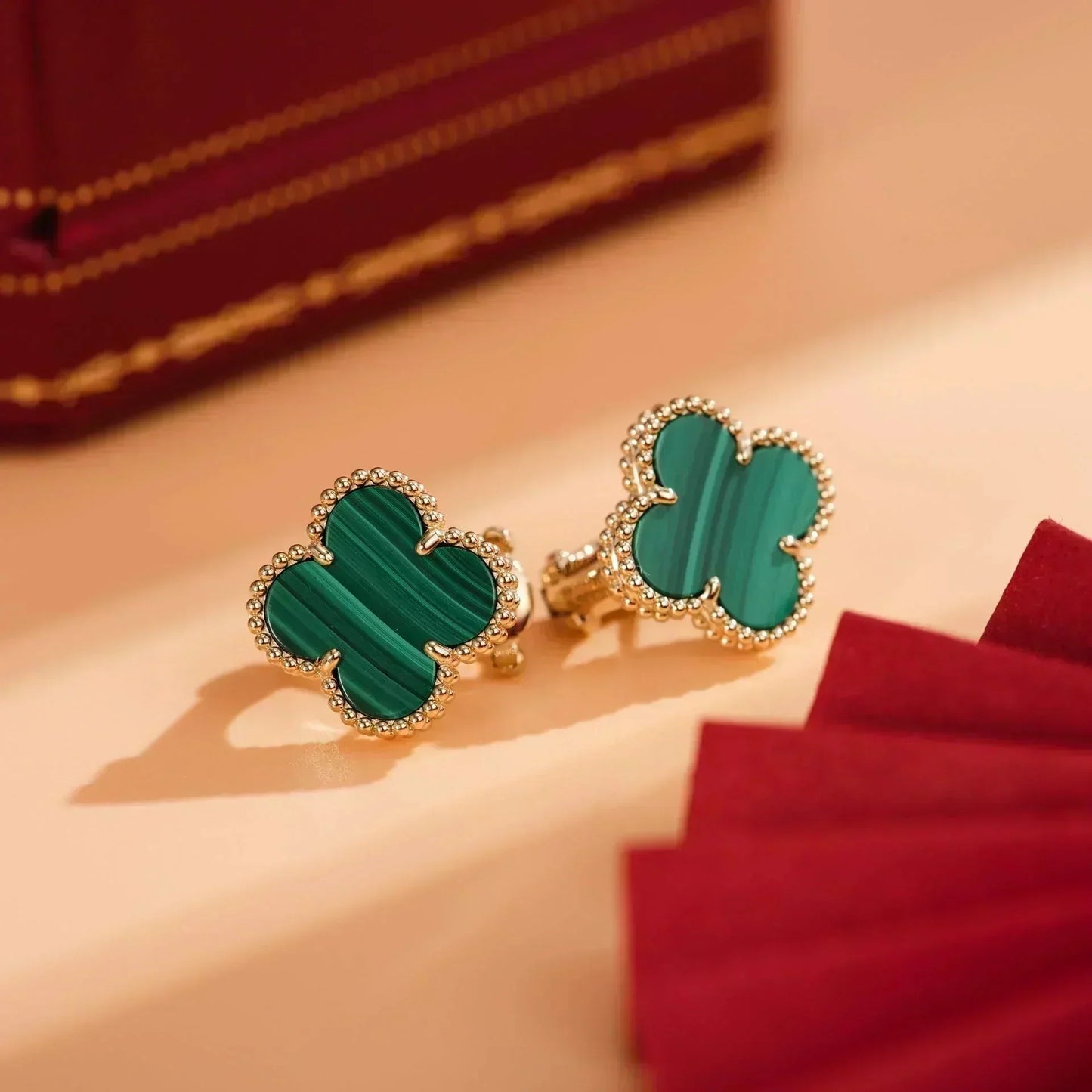 [Pearl Jewelrys]CLOVER MEDIUM 1 MOTIFS MALACHITE  EARRINGS