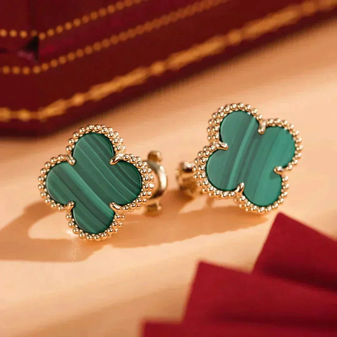 [Pearl Jewelrys]CLOVER MEDIUM 1 MOTIFS MALACHITE  EARRINGS
