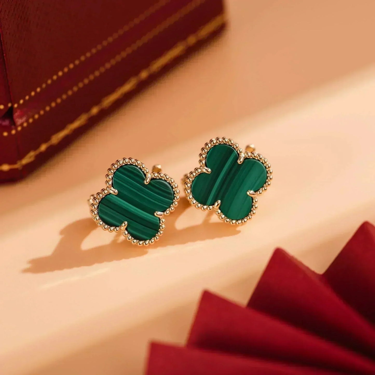 [Pearl Jewelrys]CLOVER MEDIUM 1 MOTIFS MALACHITE  EARRINGS