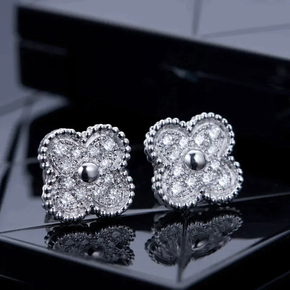 [Pearl Jewelrys]CLOVER 1 MOTIFS DIAMOND STUD EARRINGS SILVER