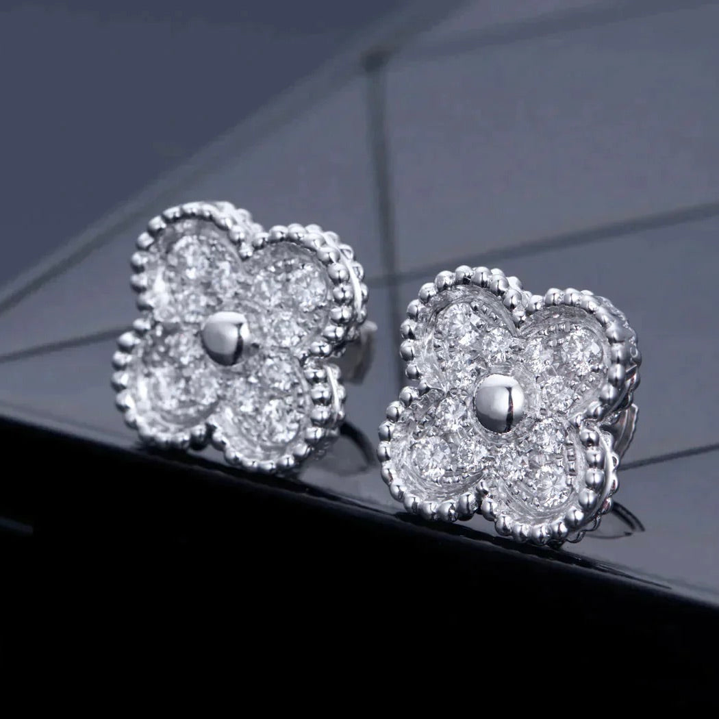 [Pearl Jewelrys]CLOVER 1 MOTIFS DIAMOND STUD EARRINGS SILVER