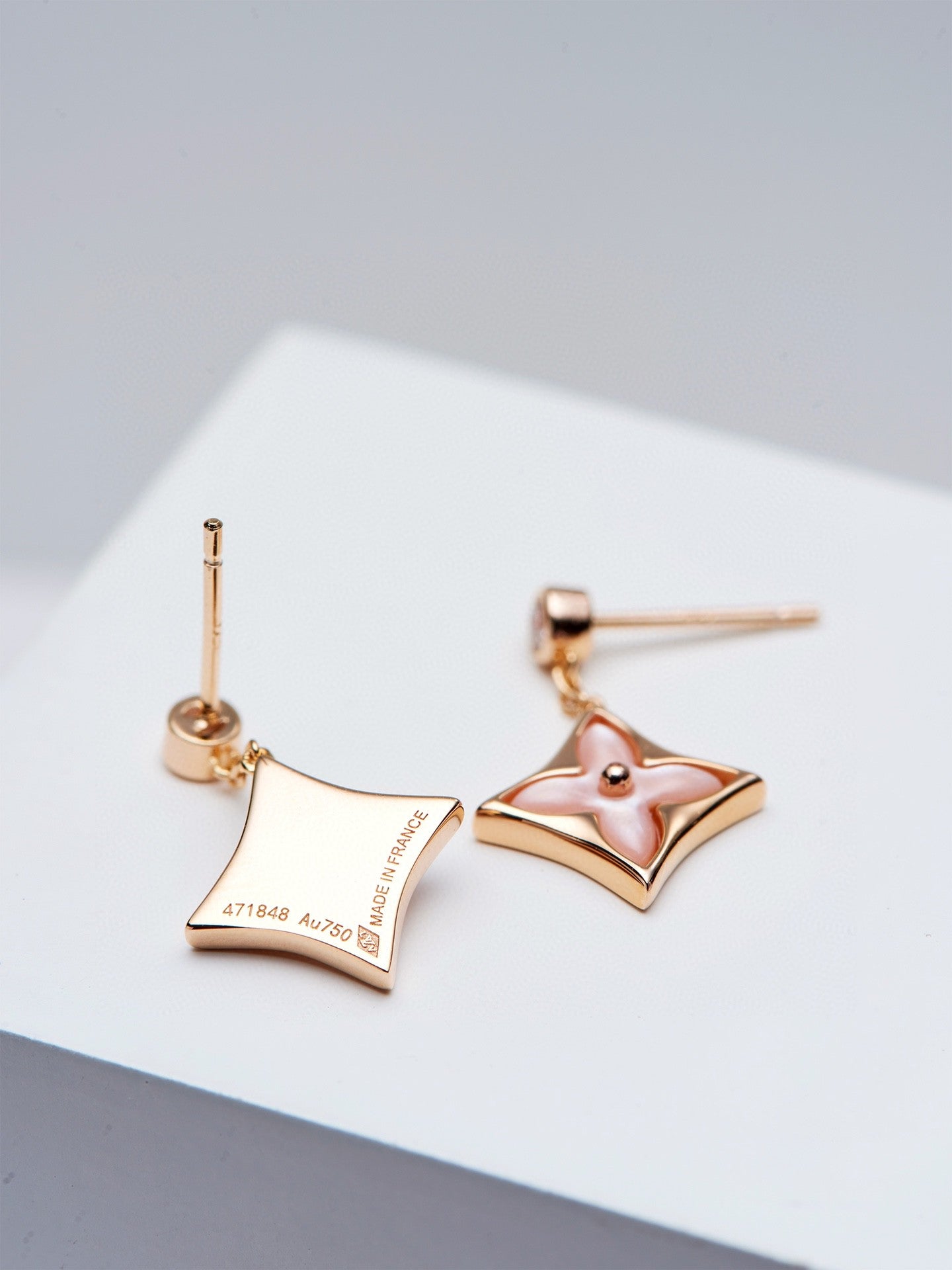 [Pearl Jewelrys]DOUBLE STAR PINK GOLD MOP DROP EARRINGS