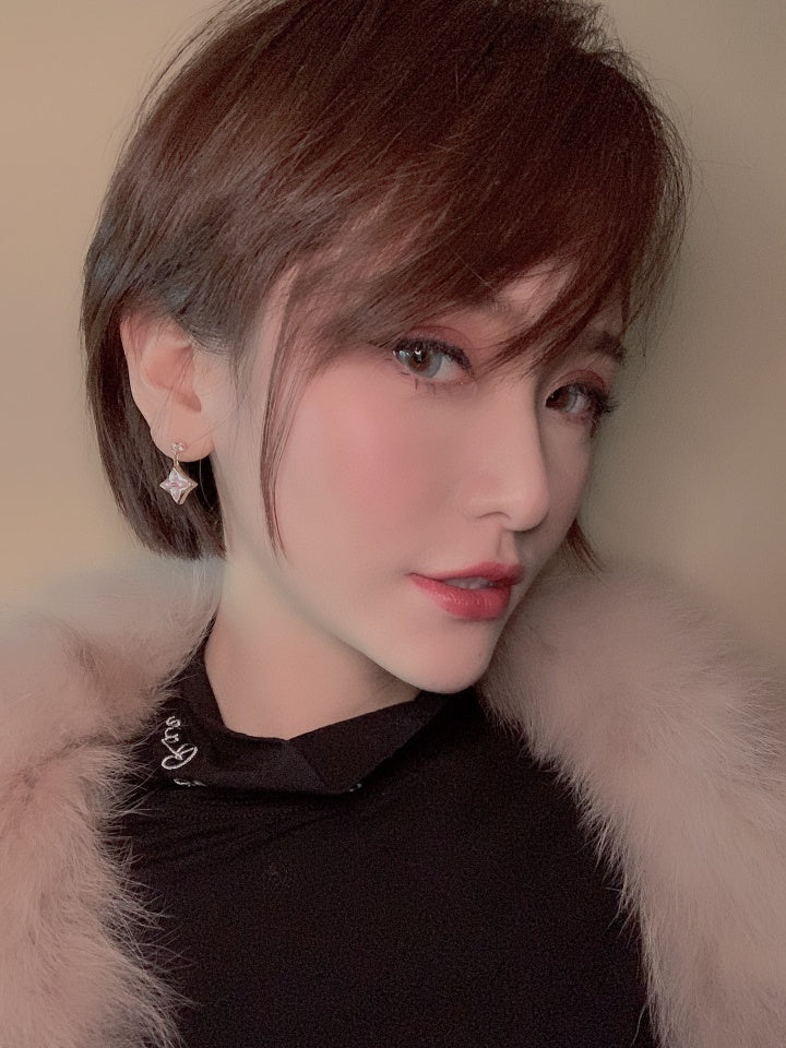 [Pearl Jewelrys]DOUBLE STAR PINK GOLD MOP DROP EARRINGS