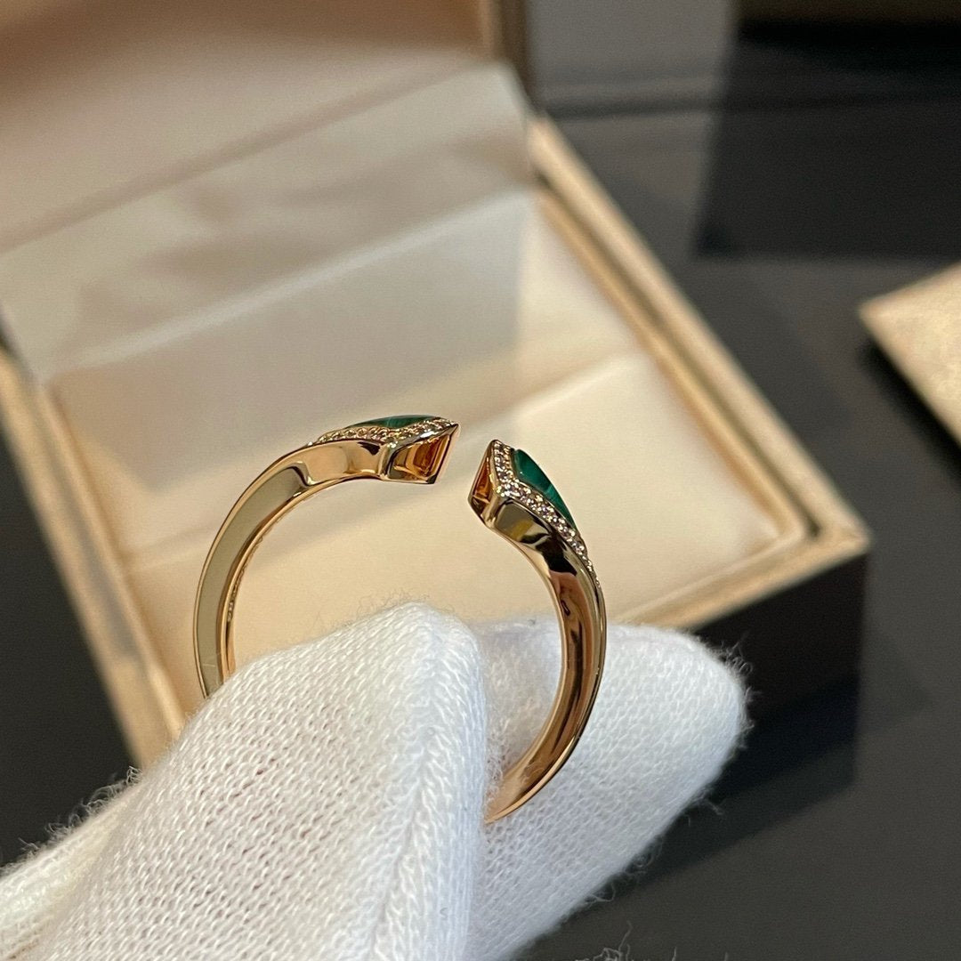 [Pearl Jewelrys]DREAM MALACHITE DIAMOND OPEN RING