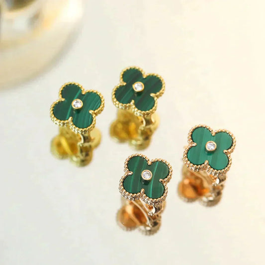 [Pearl Jewelrys]CLOVER MEDIUM 1 MOTIFS MALACHITE DIAMOND EARRINGS