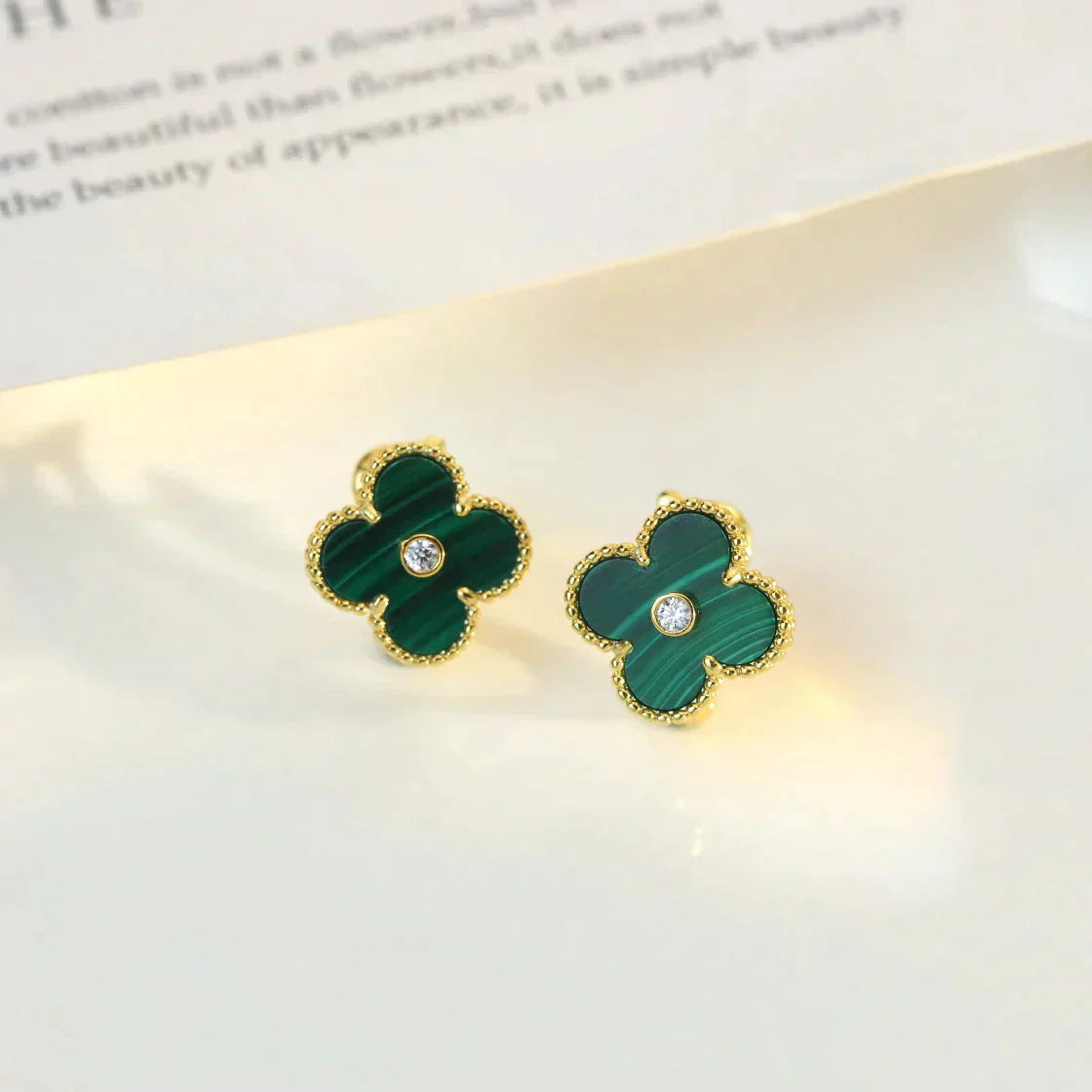 [Pearl Jewelrys]CLOVER MEDIUM 1 MOTIFS MALACHITE DIAMOND EARRINGS