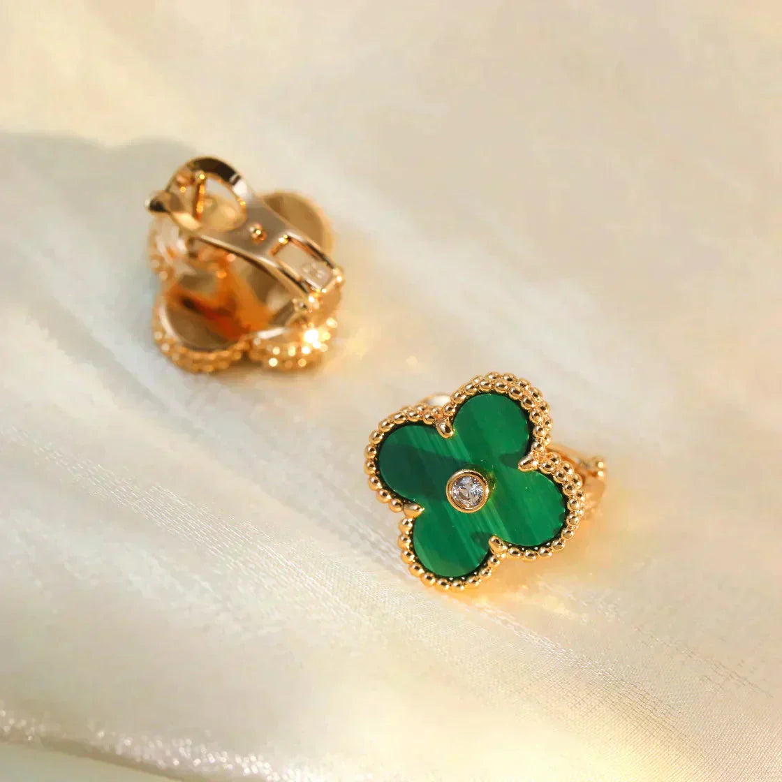 [Pearl Jewelrys]CLOVER MEDIUM 1 MOTIFS MALACHITE DIAMOND EARRINGS