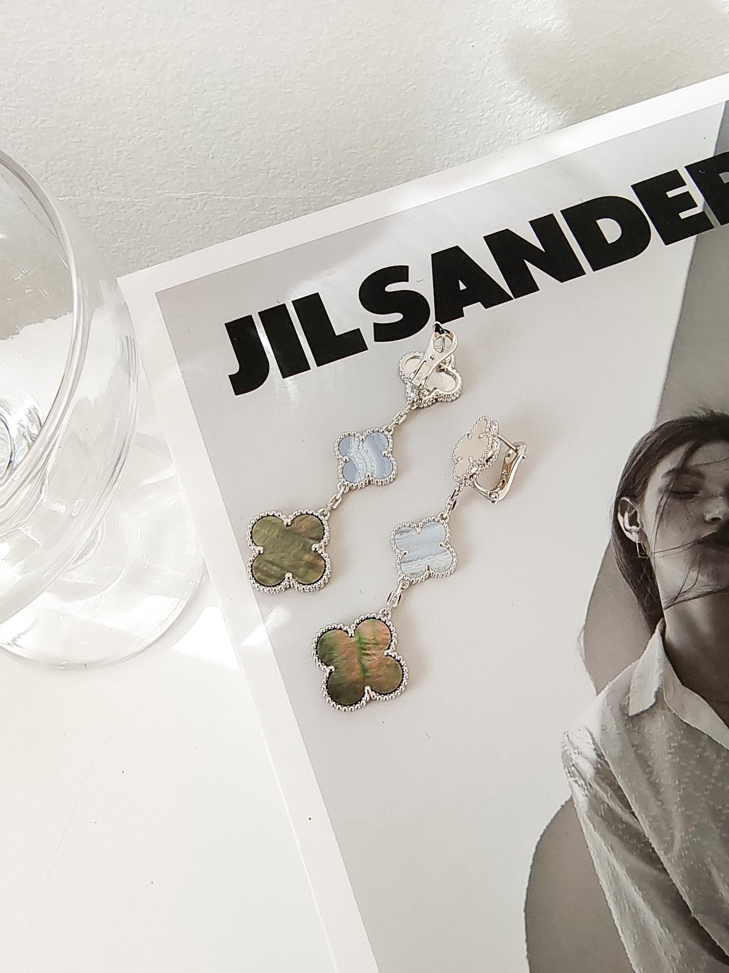 [Pearl Jewelrys]CLOVER 3 MOTIFS CHALCEDONY DARK MOP SILVER EARRINGS