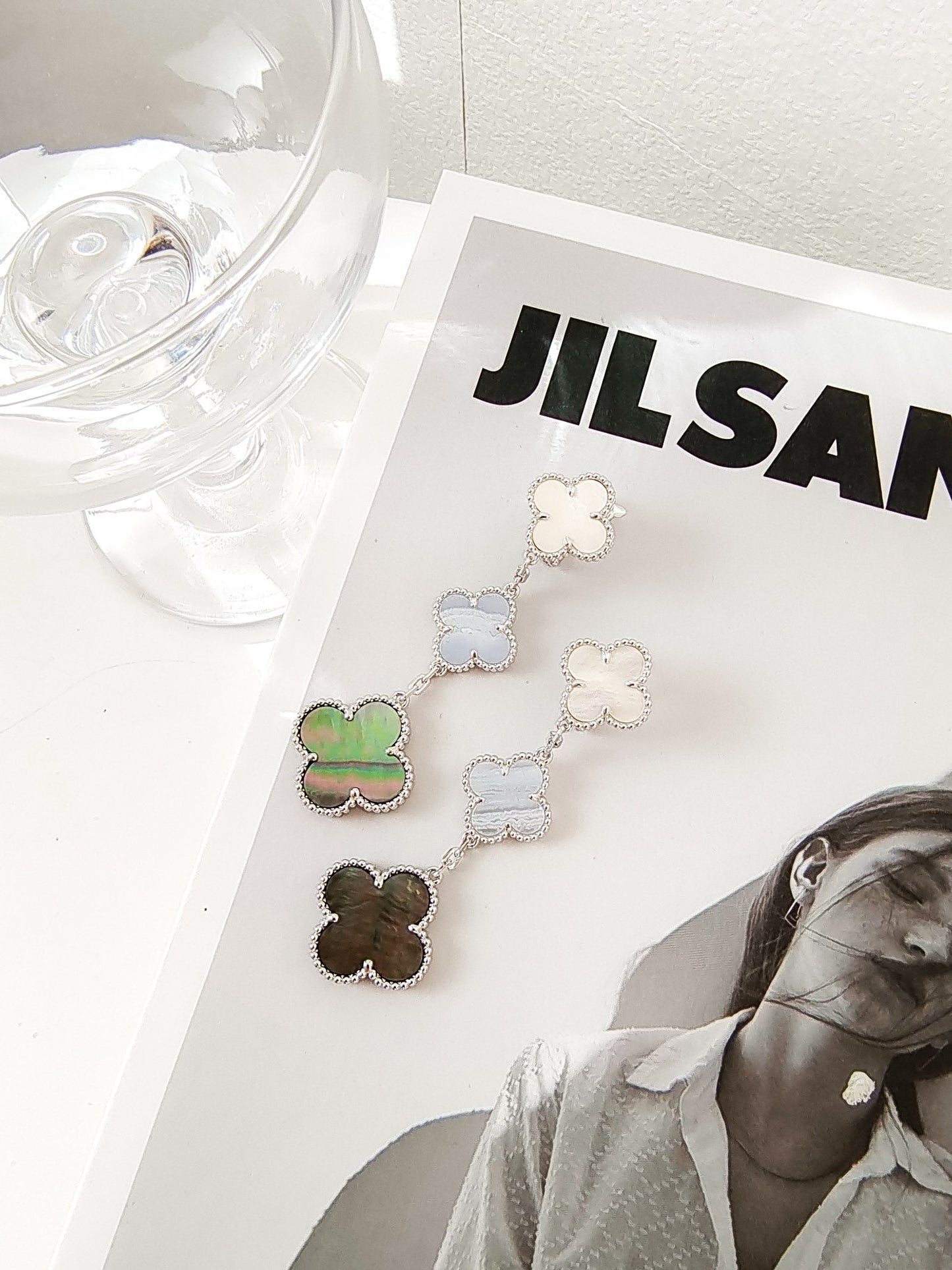 [Pearl Jewelrys]CLOVER 3 MOTIFS CHALCEDONY DARK MOP SILVER EARRINGS