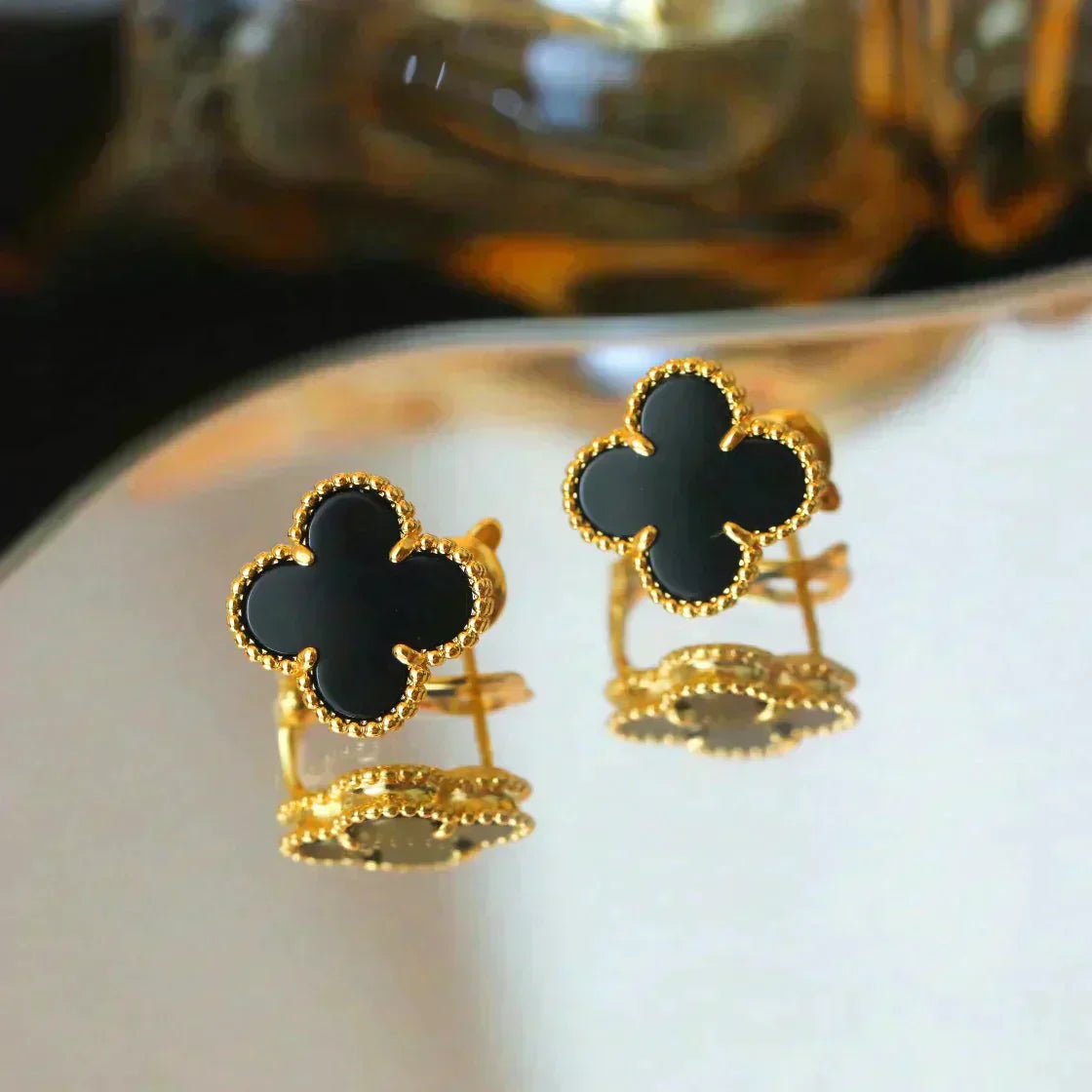 [Pearl Jewelrys]CLOVER MEDIUM 1 MOTIFS  ONYX STUD EARRINGS