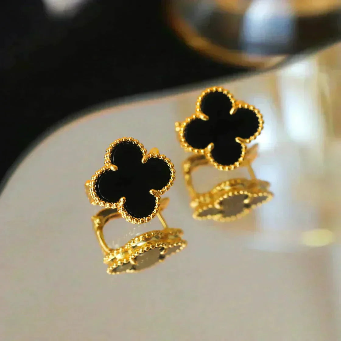 [Pearl Jewelrys]CLOVER MEDIUM 1 MOTIFS  ONYX STUD EARRINGS