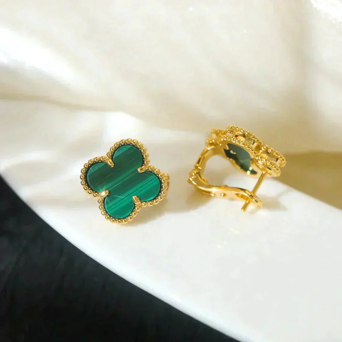 [Pearl Jewelrys]CLOVER MEDIUM 1 MOTIFS MALACHITE  EARRINGS