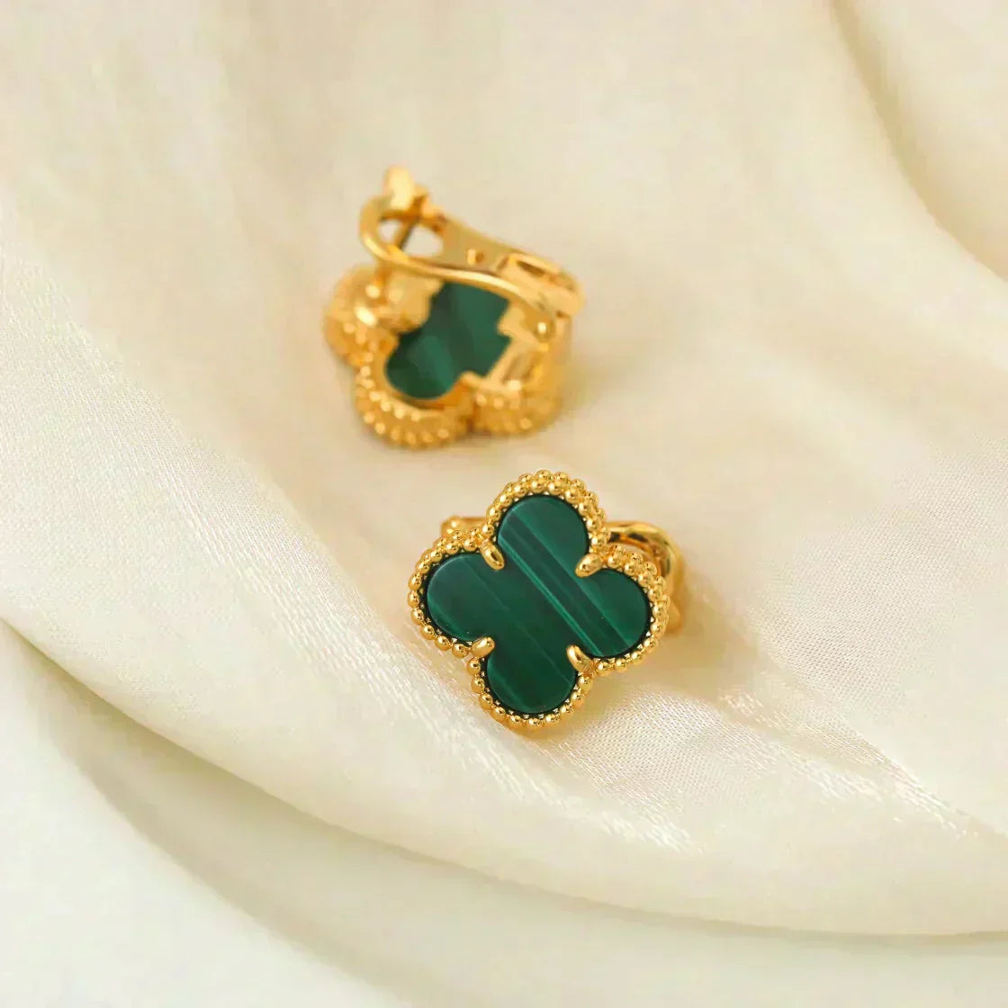 [Pearl Jewelrys]CLOVER MEDIUM 1 MOTIFS MALACHITE  EARRINGS