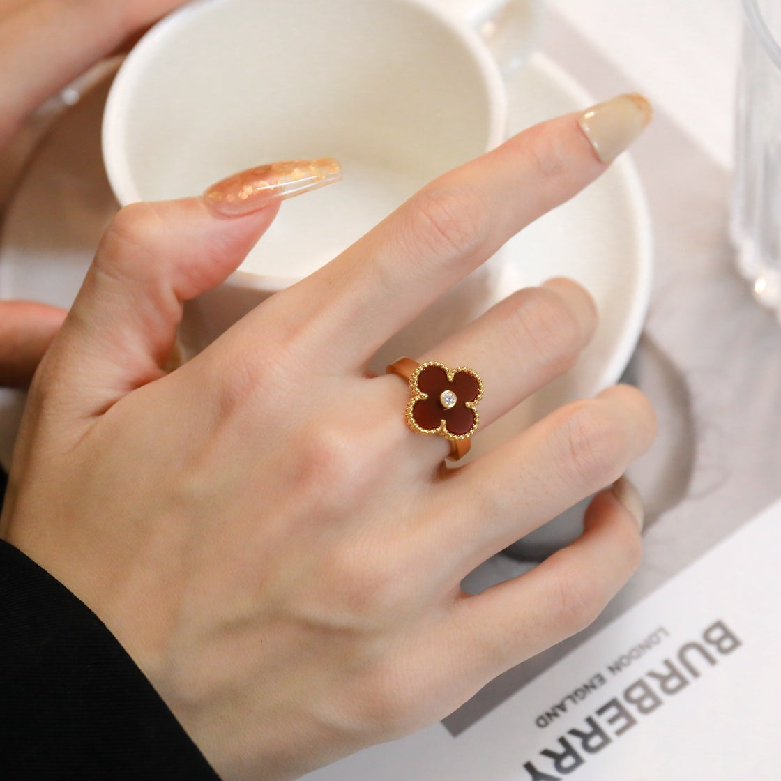 [Pearl Jewelrys]CLOVER CARNELIAN RING ROSE GOLD DIAMOND