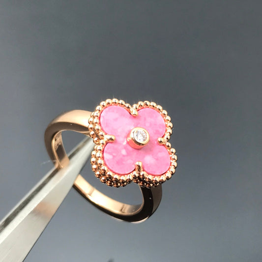 [Pearl Jewelrys]CLOVER RHODONITE ROSE GOLD RING