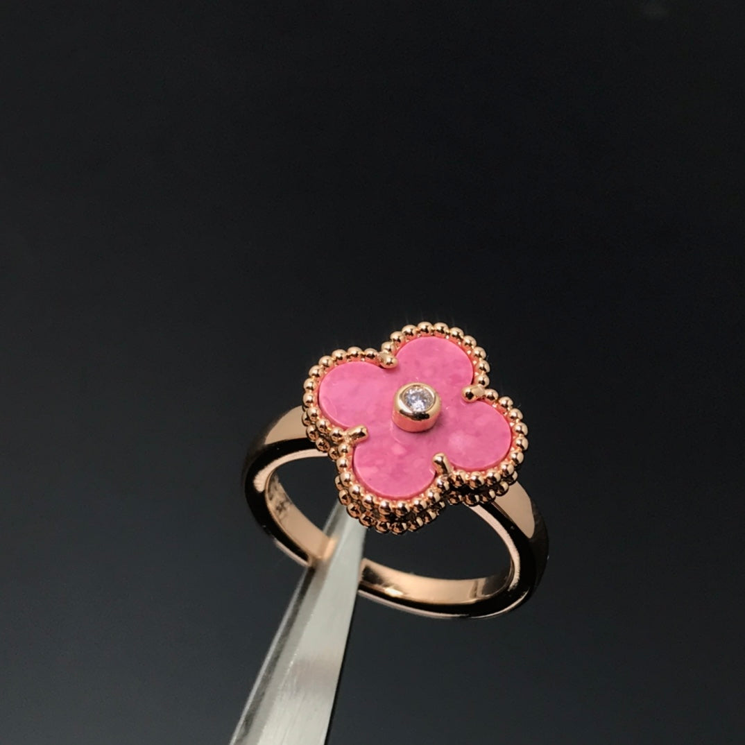 [Pearl Jewelrys]CLOVER RHODONITE ROSE GOLD RING