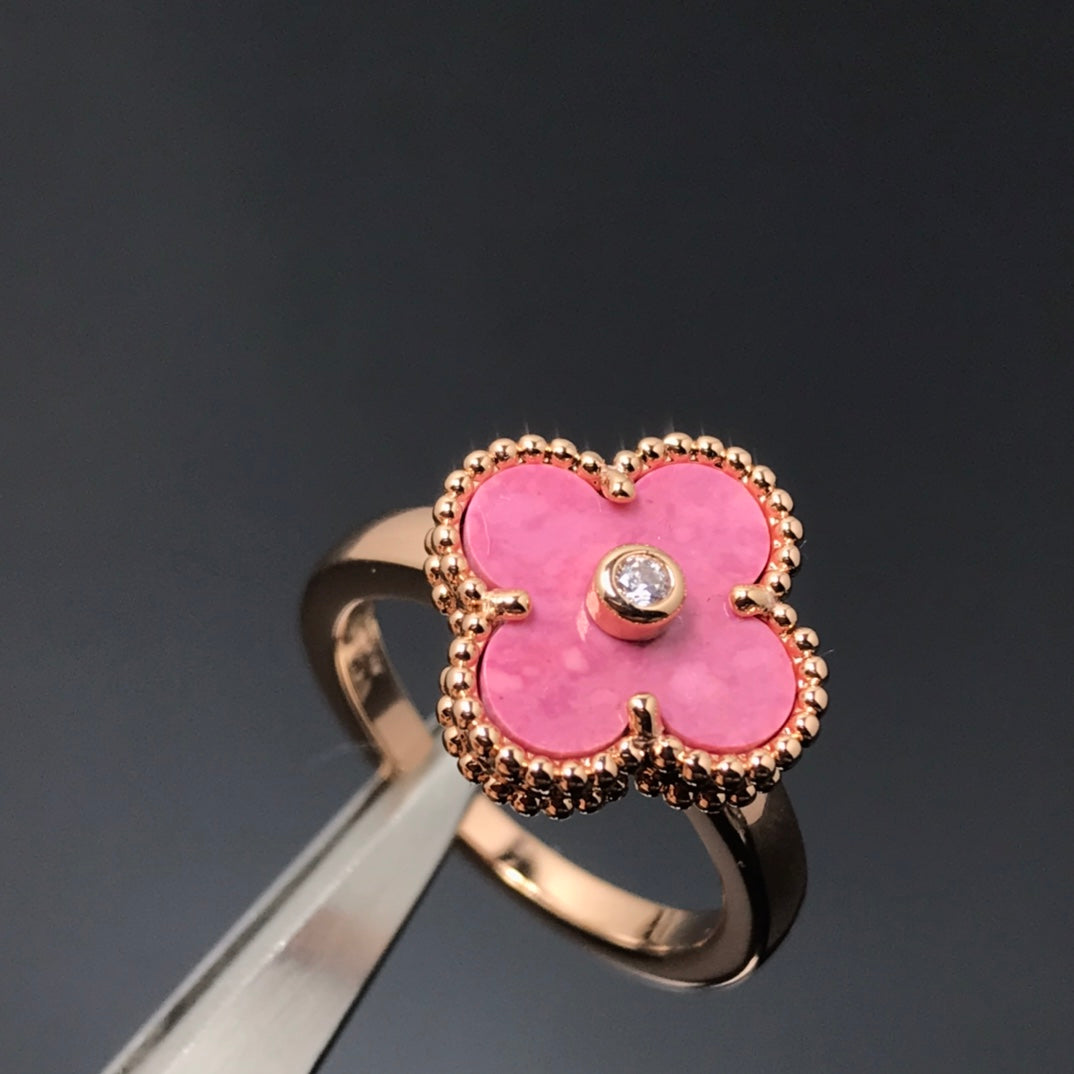 [Pearl Jewelrys]CLOVER RHODONITE ROSE GOLD RING