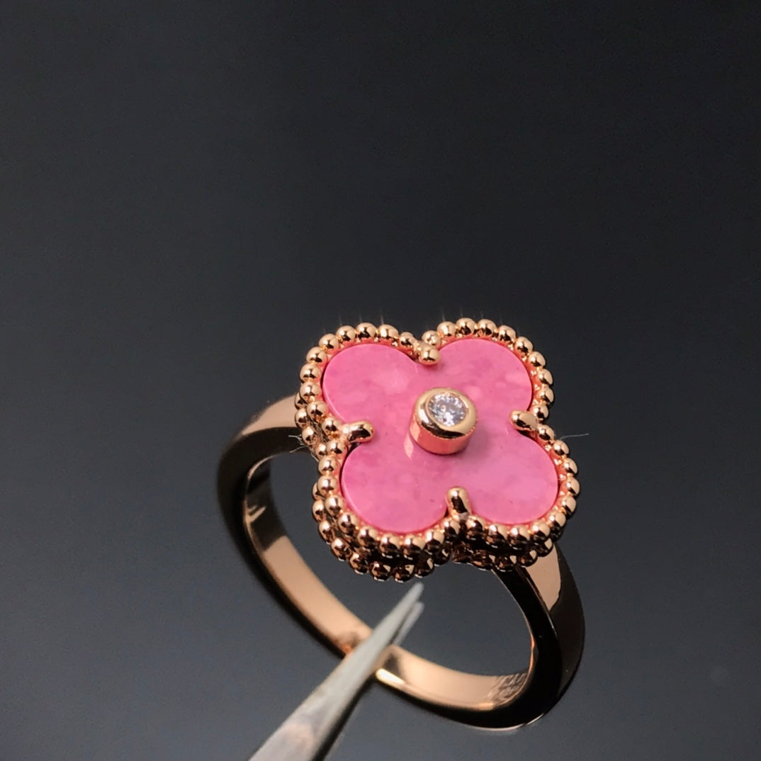 [Pearl Jewelrys]CLOVER RHODONITE ROSE GOLD RING