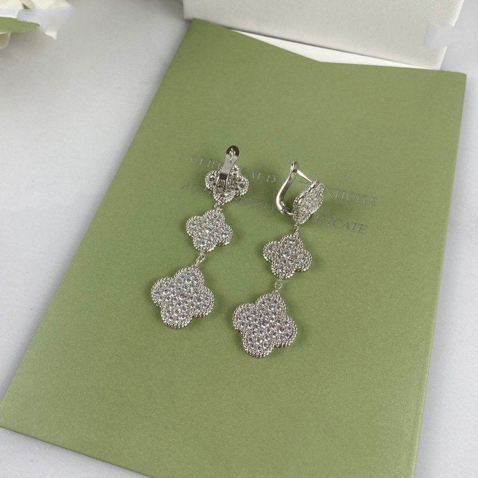 [Pearl Jewelrys]CLOVER 3 MOTIF DIAMOND SILVER DROP EARRINGS