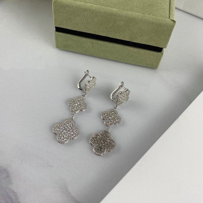 [Pearl Jewelrys]CLOVER 3 MOTIF DIAMOND SILVER DROP EARRINGS