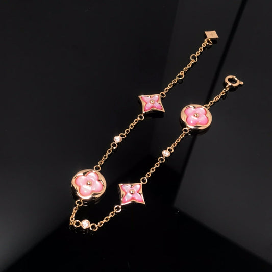 [Pearl Jewelrys]STAR AND SUN 4 MOTIF PINK MOP PINK GOLD BRACELET