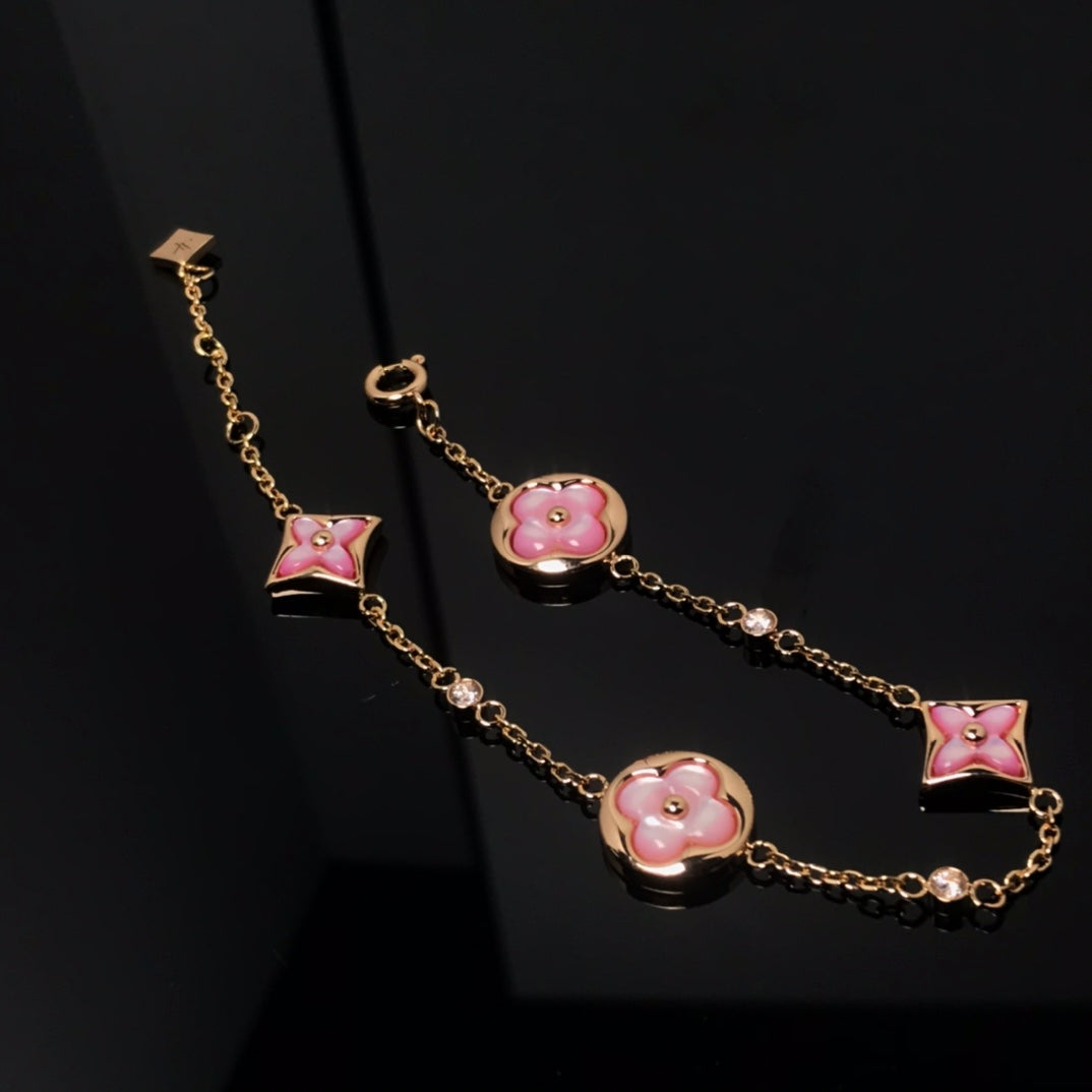 [Pearl Jewelrys]STAR AND SUN 4 MOTIF PINK MOP PINK GOLD BRACELET