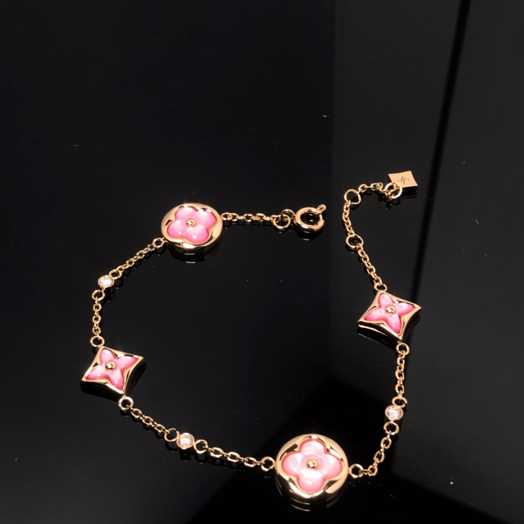 [Pearl Jewelrys]STAR AND SUN 4 MOTIF PINK MOP PINK GOLD BRACELET