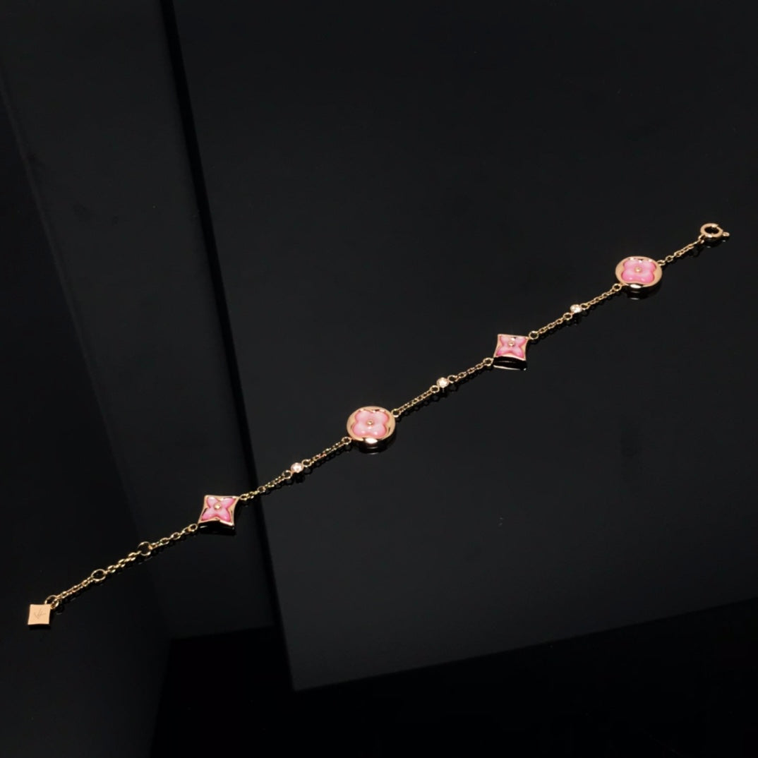 [Pearl Jewelrys]STAR AND SUN 4 MOTIF PINK MOP PINK GOLD BRACELET