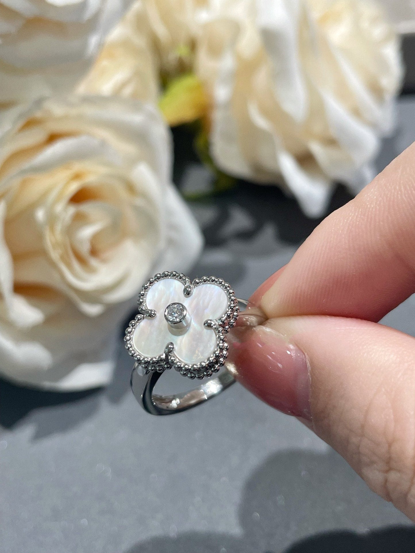 [Pearl Jewelrys]CLOVER SILVER MOP DIAMOND RING