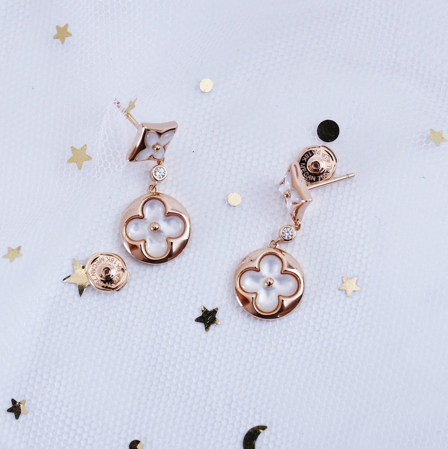 [Pearl Jewelrys]STAR AND SUN PINK GOLD MOP DROP EARRINGS